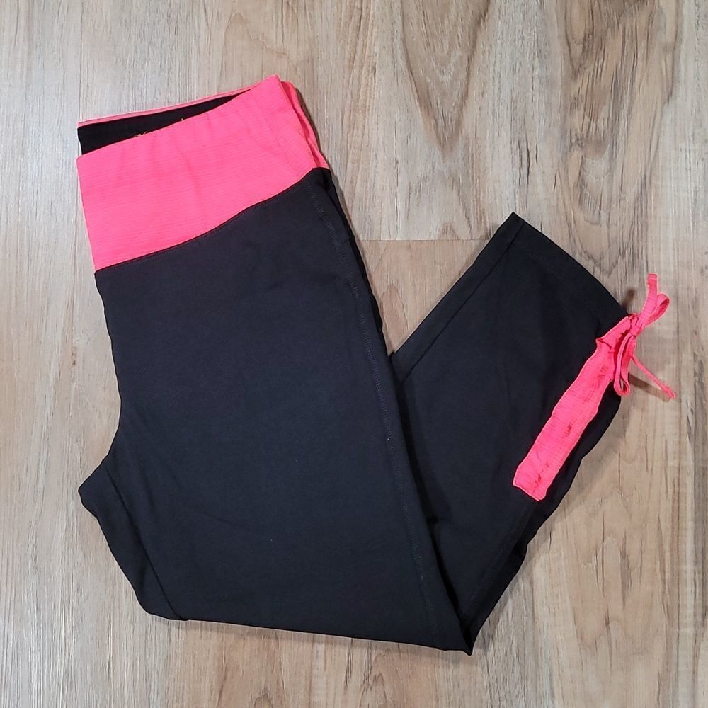 🔺️Made for Life Black & Neon Pink Athletic Crop Pants w/Cinched Legs Medium